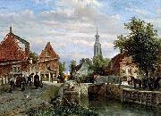 unknow artist A view of the Staal Everspijp and the Grote Kerk in summer, Enkhuizen oil painting reproduction